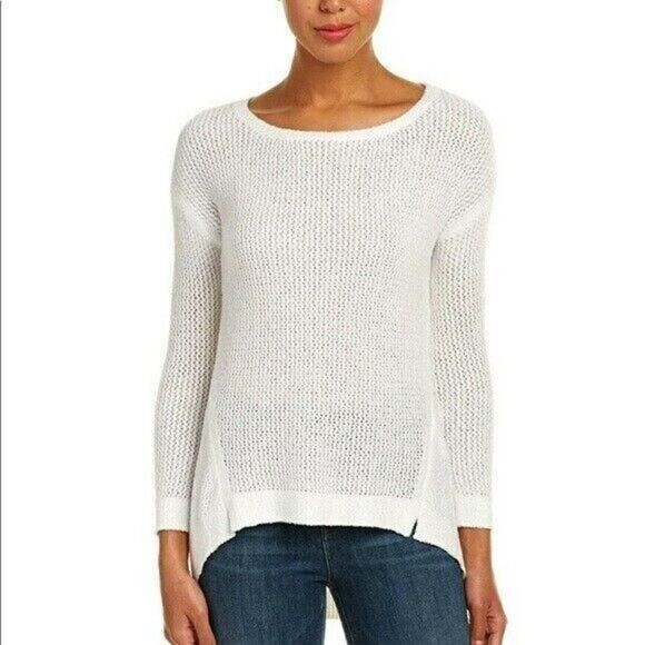 Alice + Olivia Womens Sz XS White Fuzzy Open-Knit High-Low Hem Harpo Sweater $99 - Picture 1 of 7